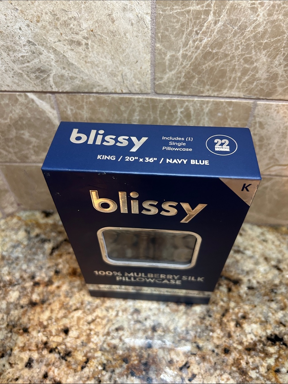 Blissy 100% Mulberry Silk Pillowcase in Navy Blue color, King size. New in box - Picture 3 of 5